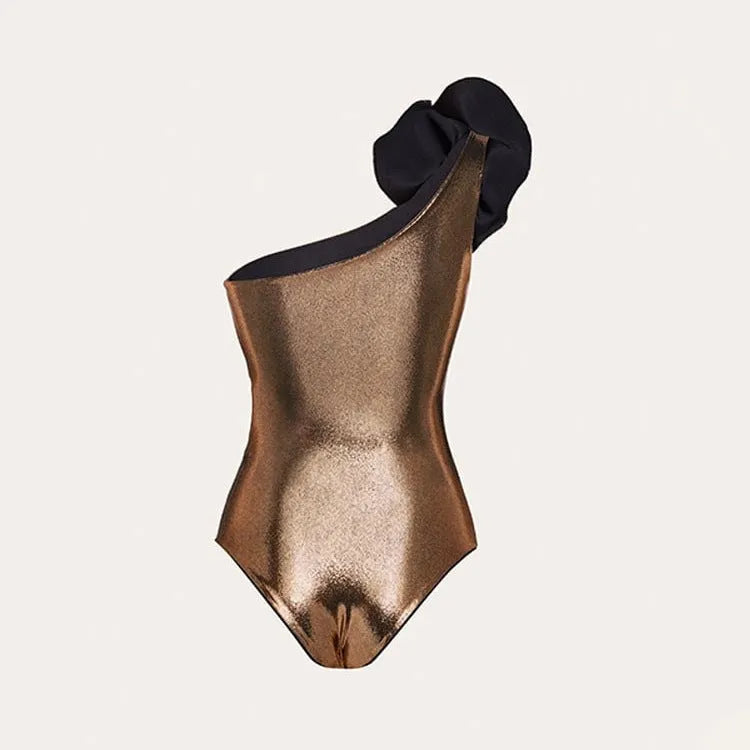 Gold handmade hollow-out halter one-piece swimsuit for swimming and wading sports