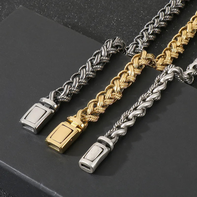 Men's titanium steel keel chain necklace with geometric shapes and antique silver finish
