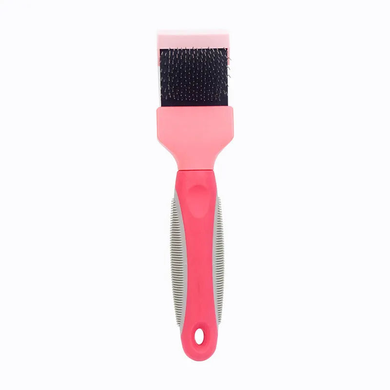 Double-sided soft pet comb with self-cleaning bristles, large size, blue, for cats and dogs