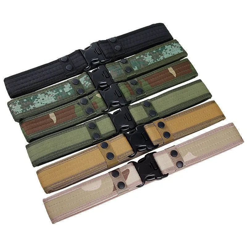 Canvas tactical belt 130x5 cm with plastic rectangular buckle in army green colour for outdoor casual wear