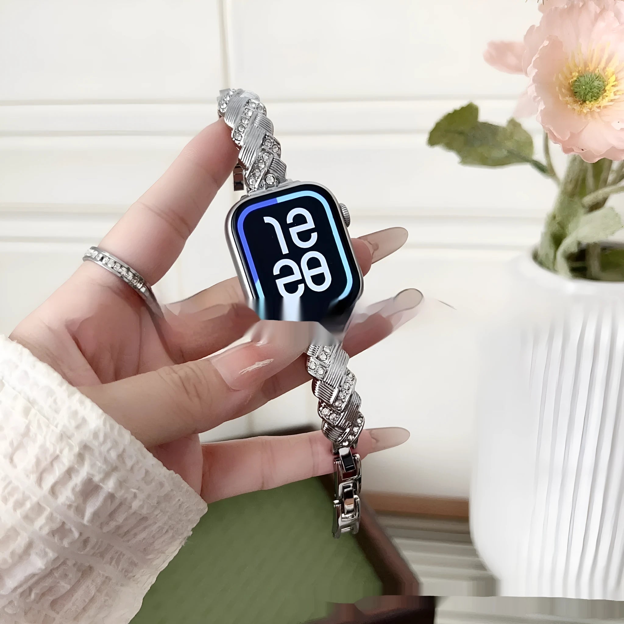 Zinc alloy twist diamond watchband strap in multiple colours for Apple Watch.