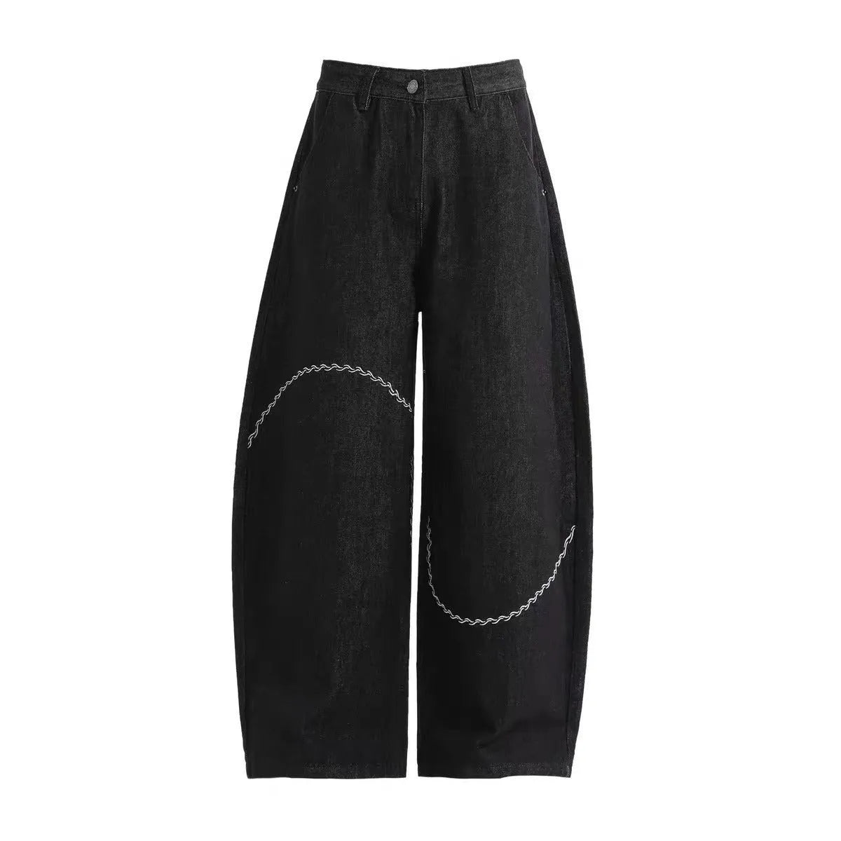 Black straight-leg denim trousers with micro-elastic fabric for autumn and winter casual wear