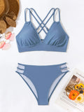 Women's V-neck halter bikini swimsuit with split shorts in nylon fabric