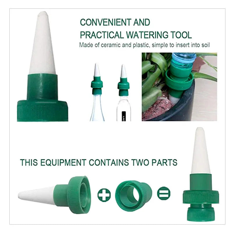 Green ceramic automatic water seepage device for plant irrigation with cola bottles