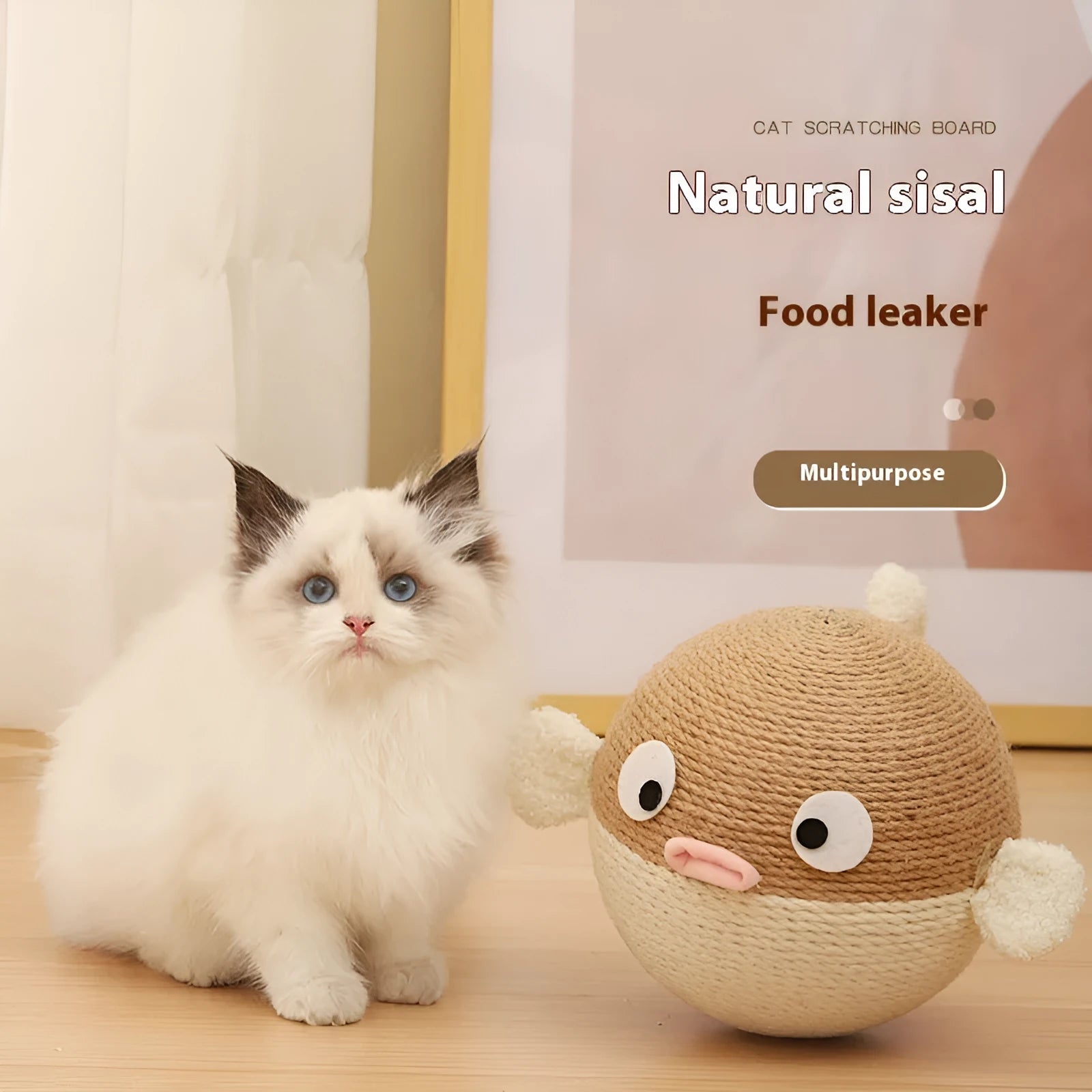 Puffer leakage food feeder toy for dogs and cats, a 15cm sisal hemp cube puzzle.