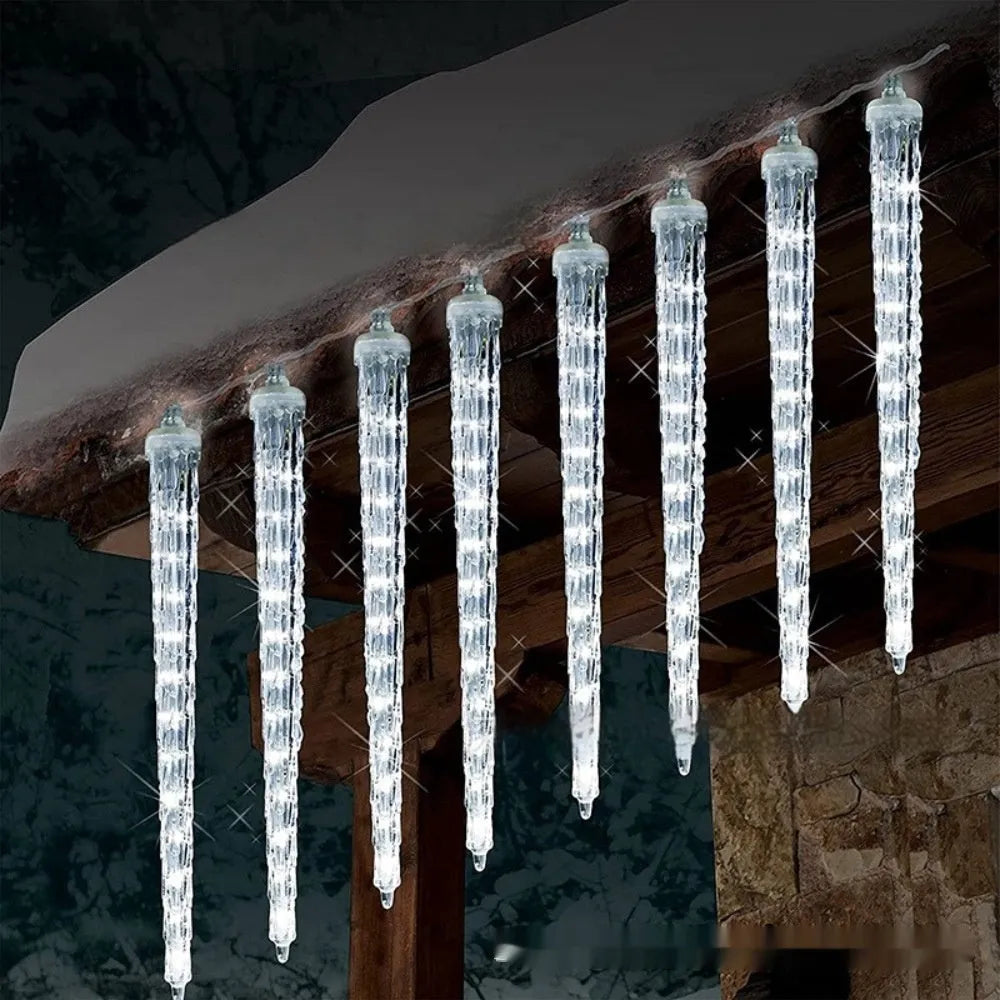 LED ice cone shaped meteor shower solar Christmas ornamental festoon lamp with plastic shell