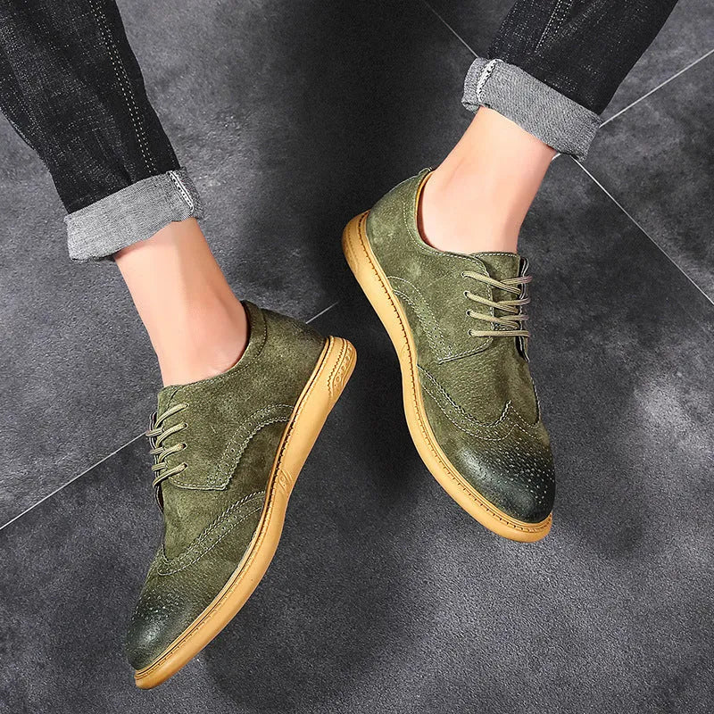 Men's black genuine leather business shoes with lace-up design and rubber soles