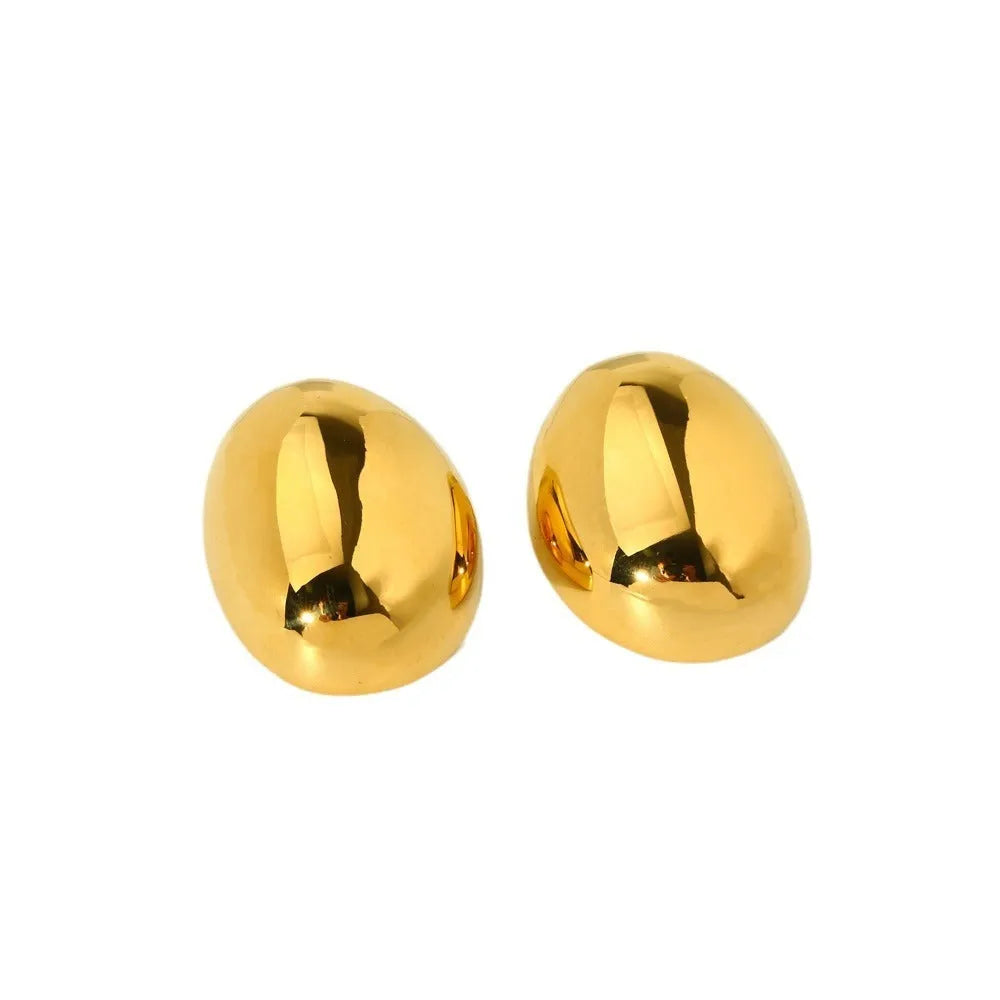 Geometric line ear studs with 18K gold electroplated finish and glazed surface on stainless steel