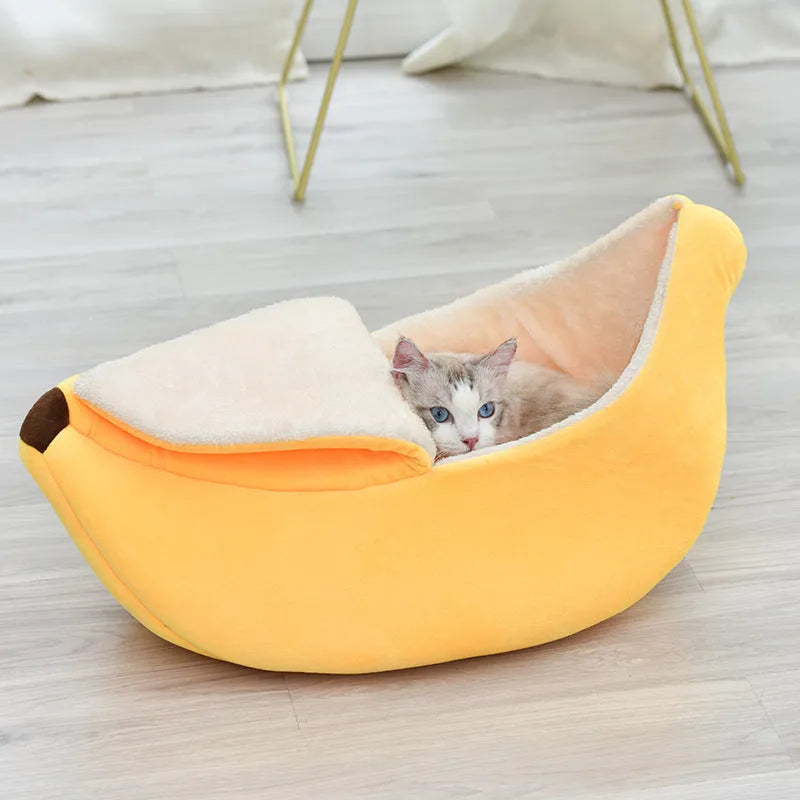 Removable washable round banana pet nest for cats and small dogs in yellow