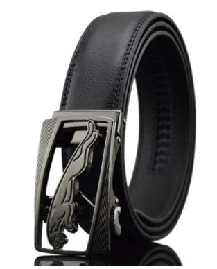 Men's black leather belt with automatic buckle in 3.5cm width