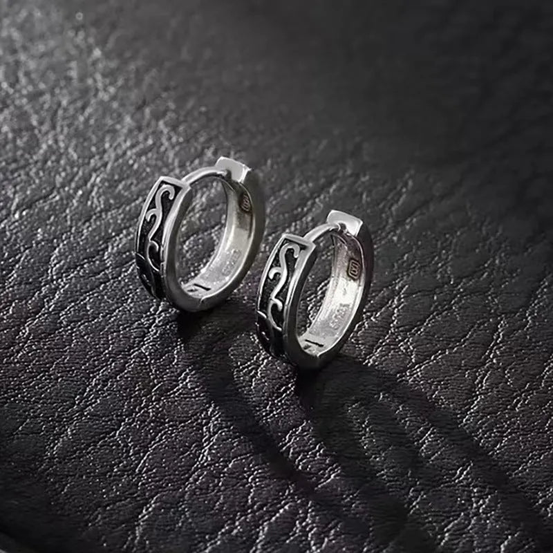 Men's geometric copper hip hop earrings in silver and cloud styles, showing 10mm and 14mm sizes.