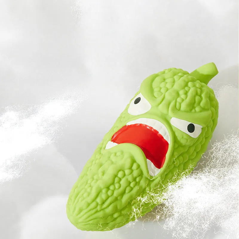Bitter melon and chili pepper shaped dog toys with textured surfaces for chewing and teeth grinding