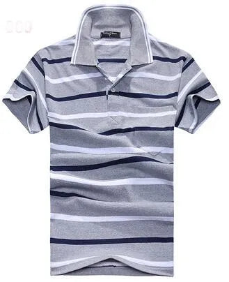 Men's striped short sleeved T-shirt with real pocket in loose fit, front view