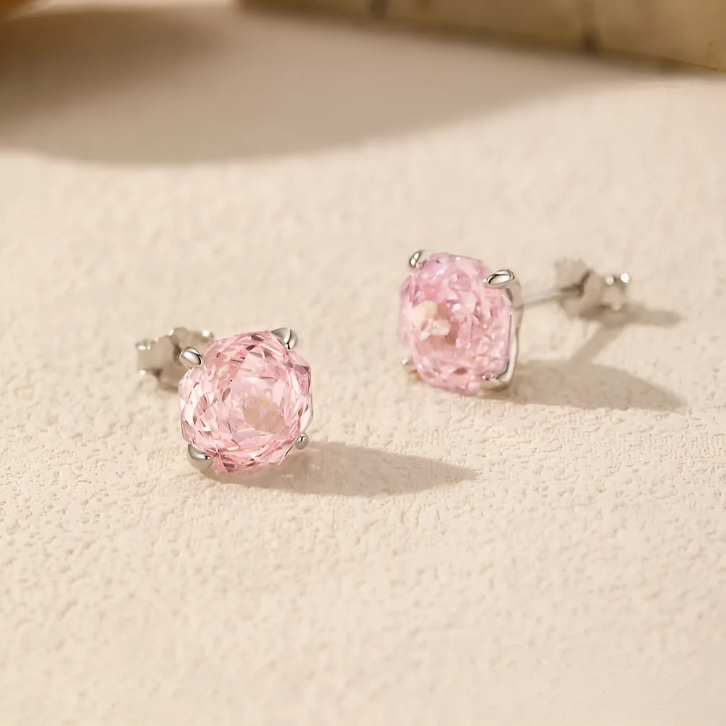 S925 sterling silver rose stud earrings for women in 6mm or 8mm sizes with flower design