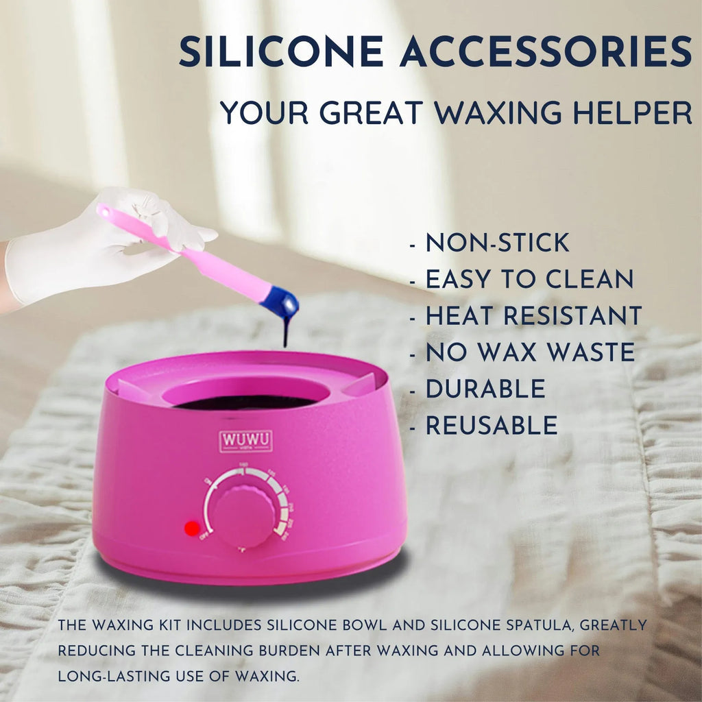 WUWUVISTA hard wax hair removal kit with pink wax warmer, coloured wax beads, applicators, and aftercare products