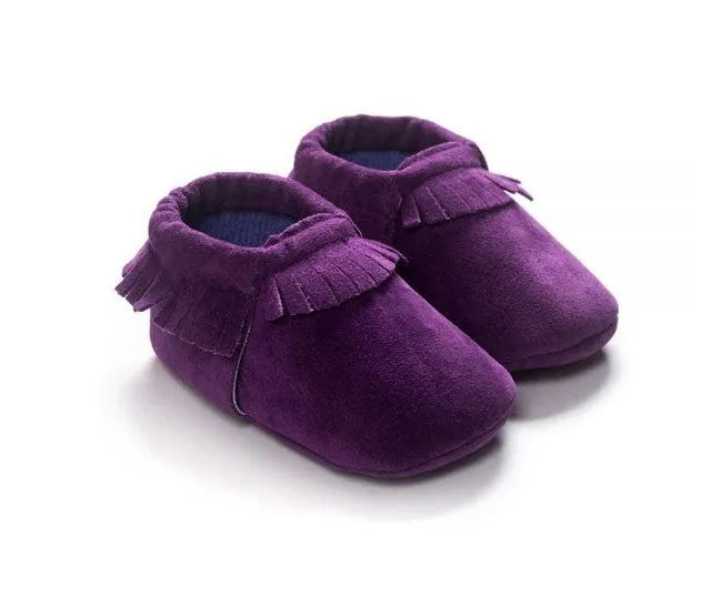 PU suede leather newborn baby shoes with soft sole and non-slip grip available in multiple colours