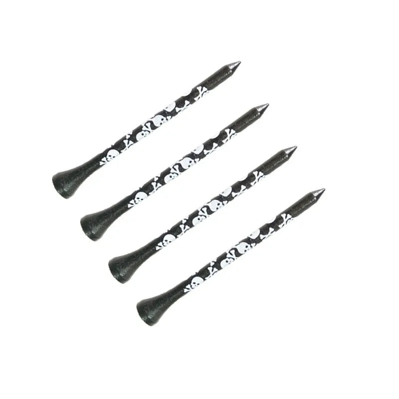 Bamboo golf dowel pins with black skull print in 70mm and 83mm lengths
