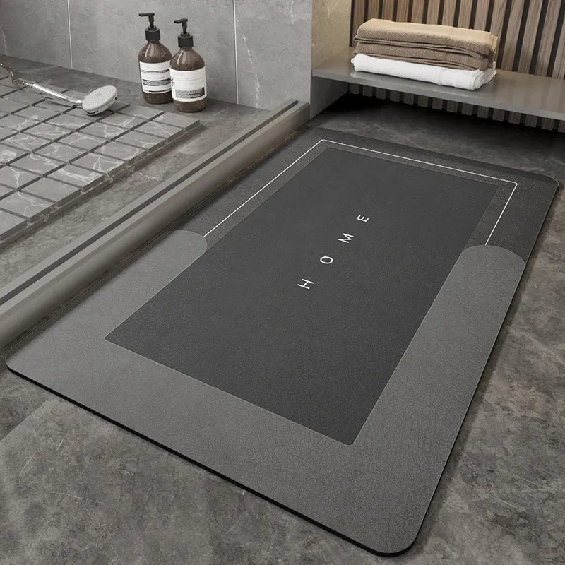 Blended fabric bathroom floor mat in blue, available in oval and rectangular shapes
