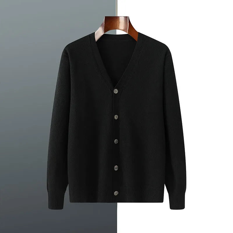 Men's Andy velvet loose cardigan coat in V-neck design with long sleeves showing colour options