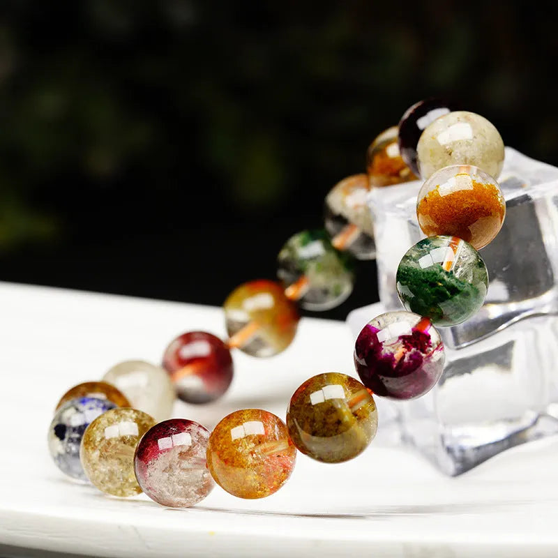 Crystal bead bracelet with 10mm colourful ghost cornucopia design and ethnic retro styling