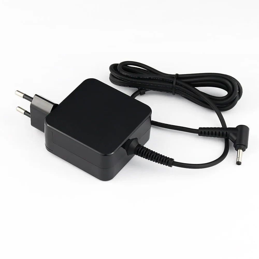 Black 45W laptop adapter with DC connector and EU/US plug compatibility