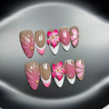 French style false nails with three-dimensional lily ice flower pattern in almond shape