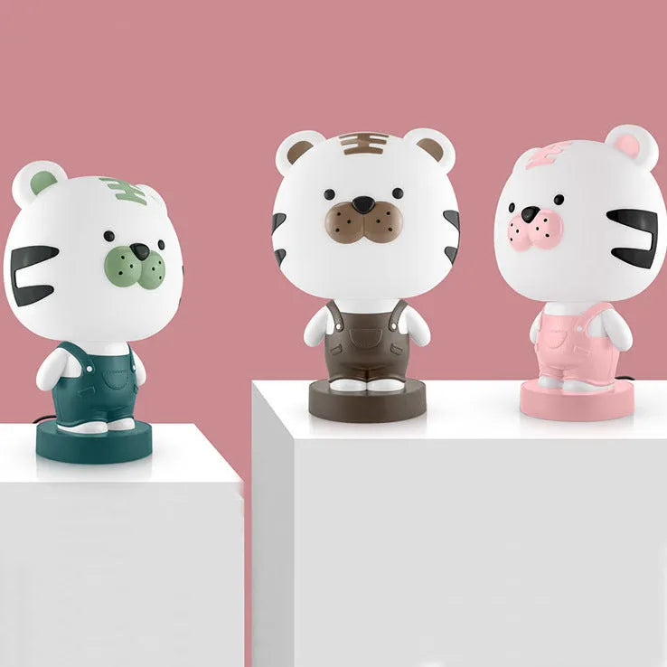 Animal cartoon table lamp with plastic shade and LED light in bear, cattle, rabbit, or tiger designs