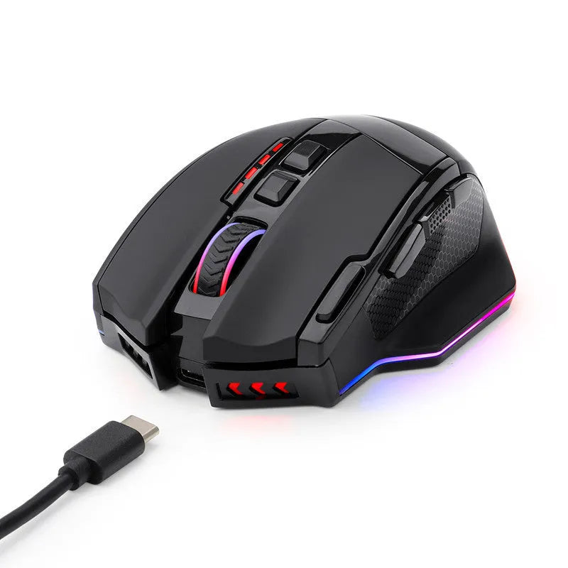 Black Redragon M801P wireless gaming mouse with multiple buttons on ergonomic right-handed design