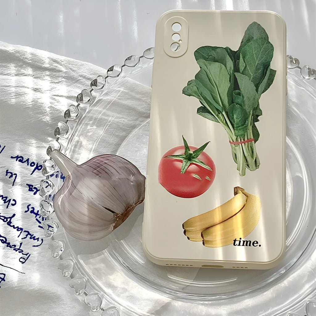 Anti drop liquid silicone phone case with tomato yellow peach art design for iPhone, spinach colour