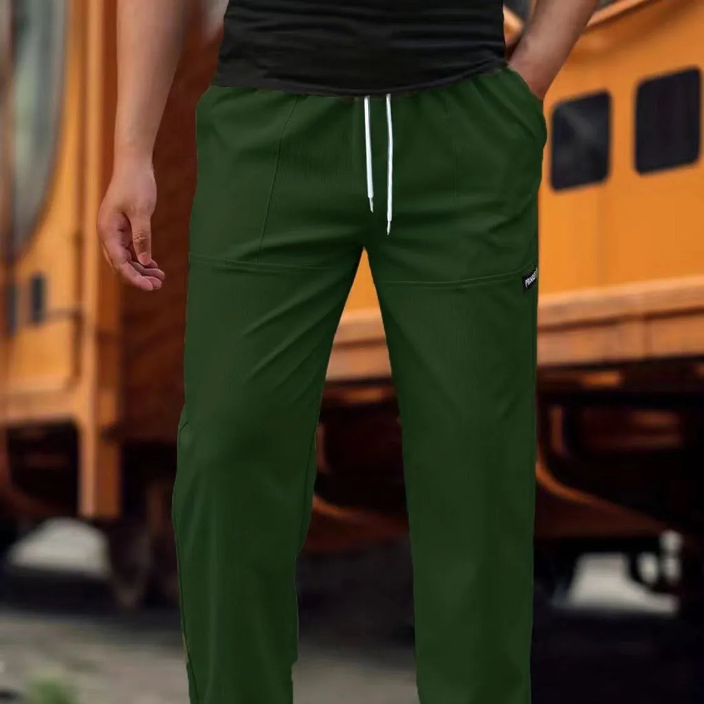 Men's casual polyester trousers for spring and autumn in various colours including light gray and black