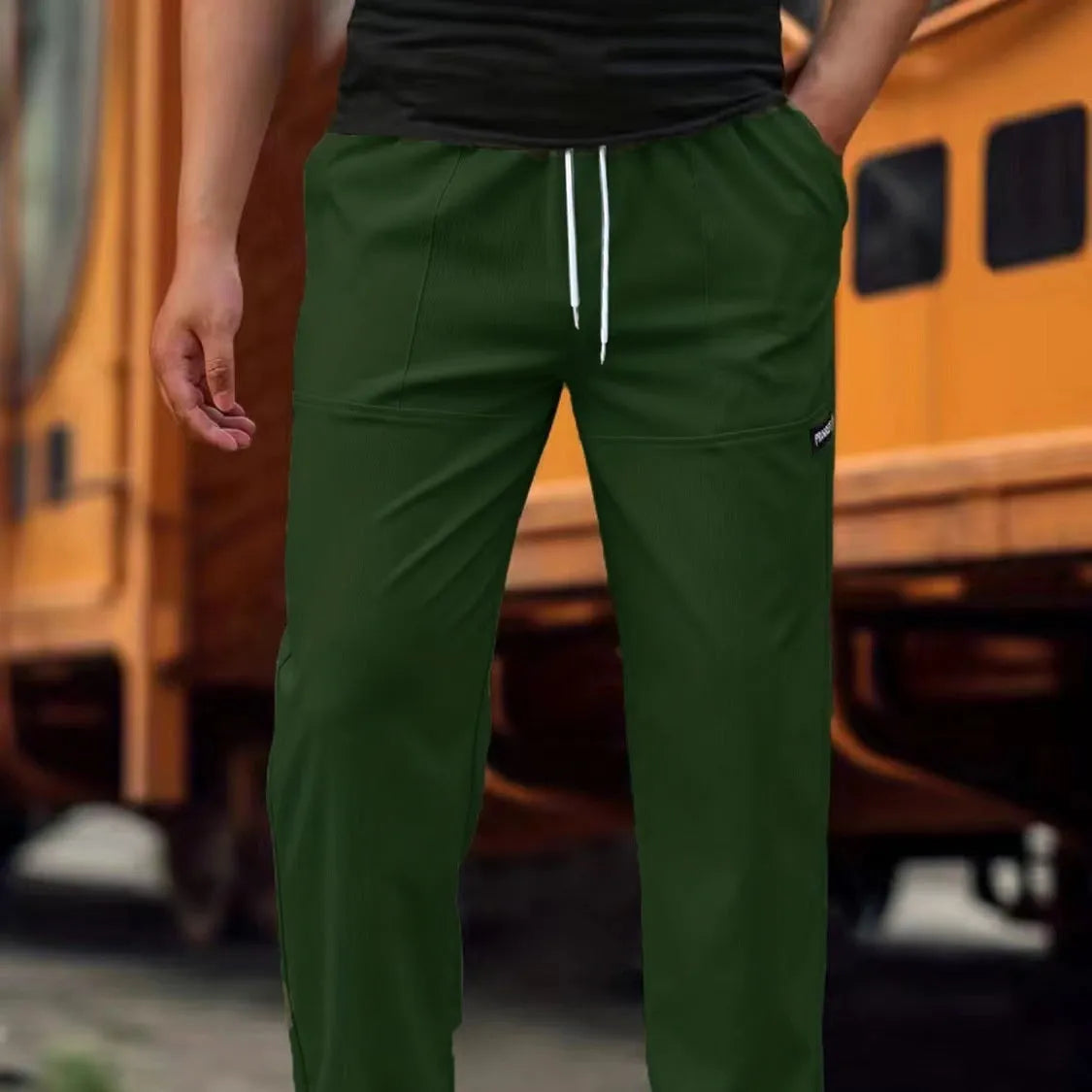 Men's casual polyester trousers for spring and autumn in various colours including light gray and black
