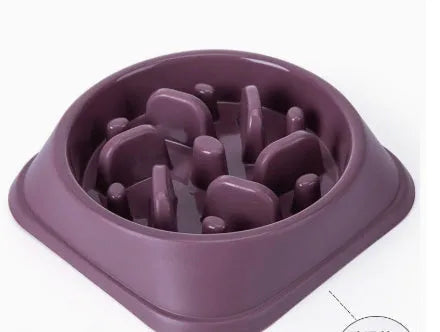 Anti-choke slow feeding dog bowl in plastic with anti-skid base, blue colour