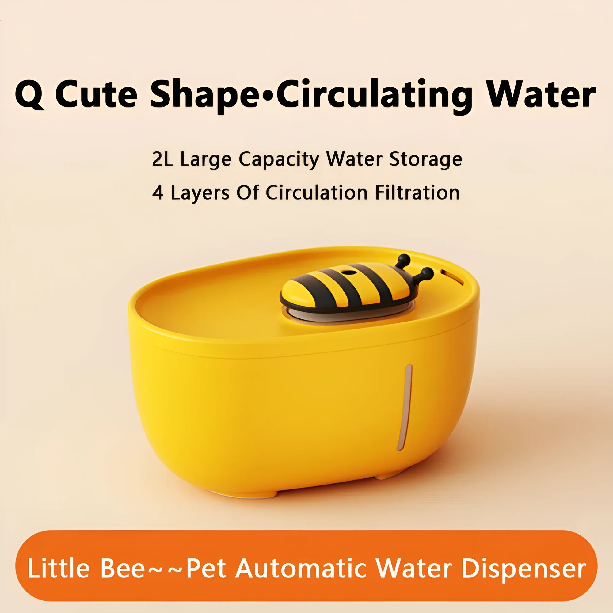 Yellow 4-litre pet water fountain with filter and blue LED light for cats and dogs