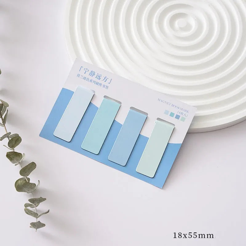 Four magnetic bookmarks in Morandi colour block designs showing different colour variations