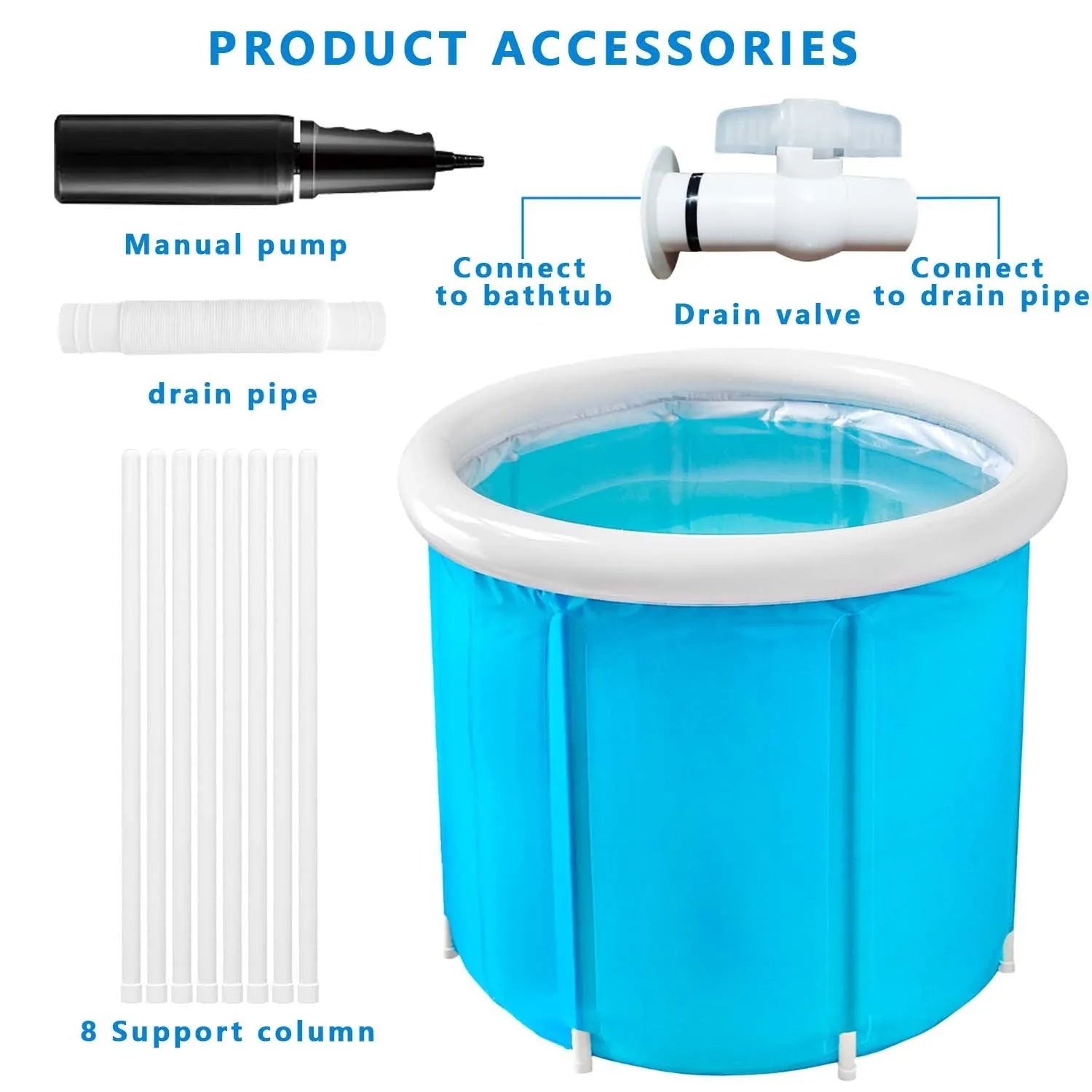 Blue inflatable foldable PVC bath barrel for adults universal size portable tub