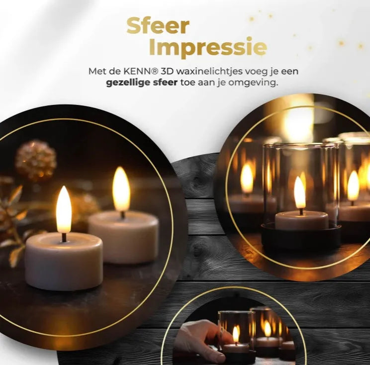 Four taupe-coloured S10 3D Flame LED Tealight Candles with realistic flickering effect