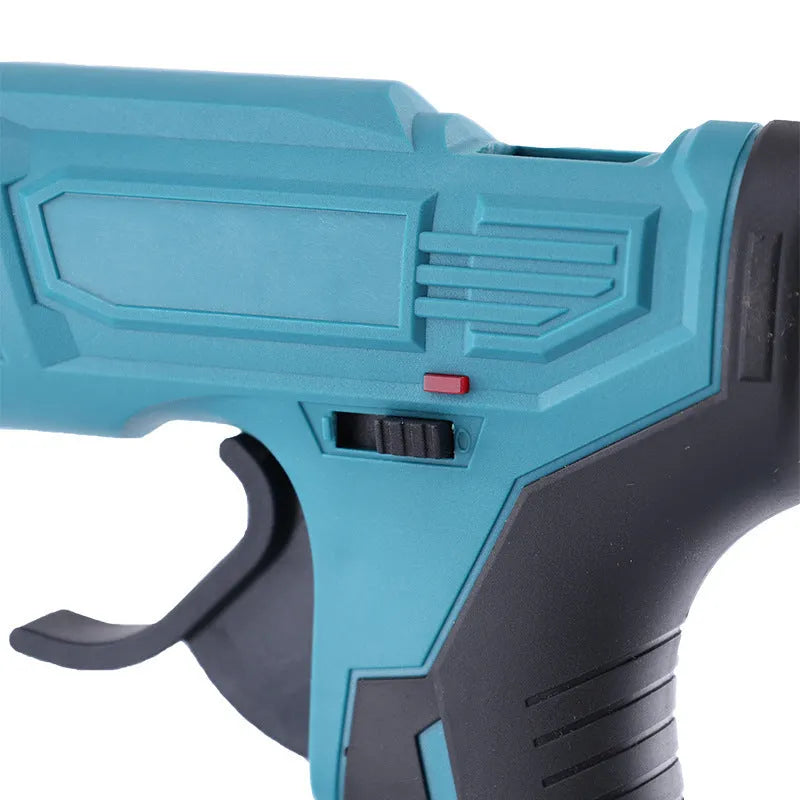 Cordless lithium hot melt glue gun with two batteries and 11mm glue sticks