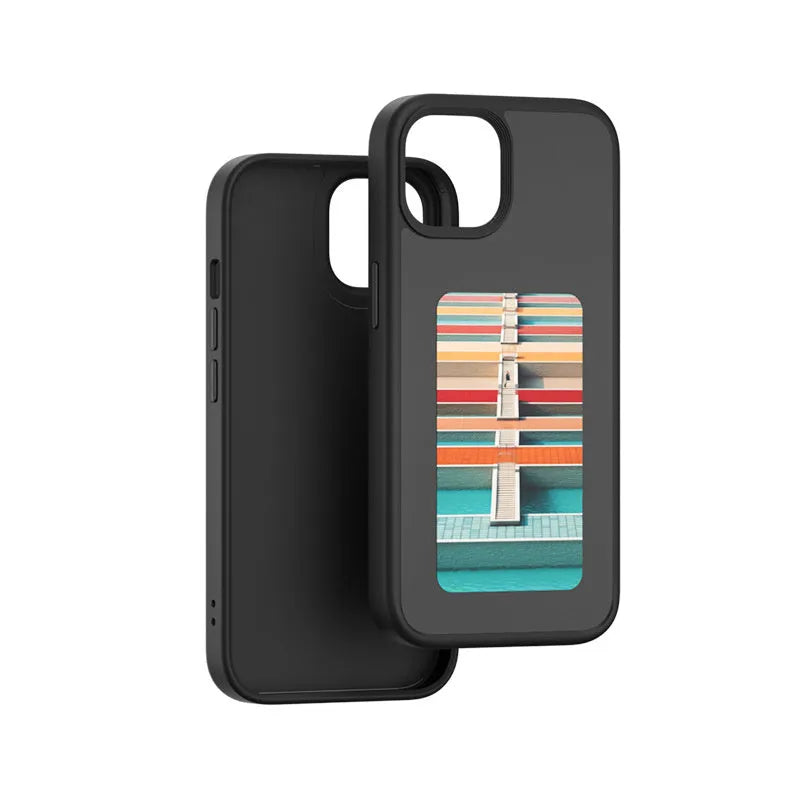 Four-colour E-ink screen smart phone case for iPhone, shockproof TPU, black colour, with magnetic feature