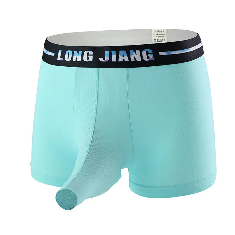Men's ice silk trunk boxers in multiple colours showing mid-waist design and solid pattern