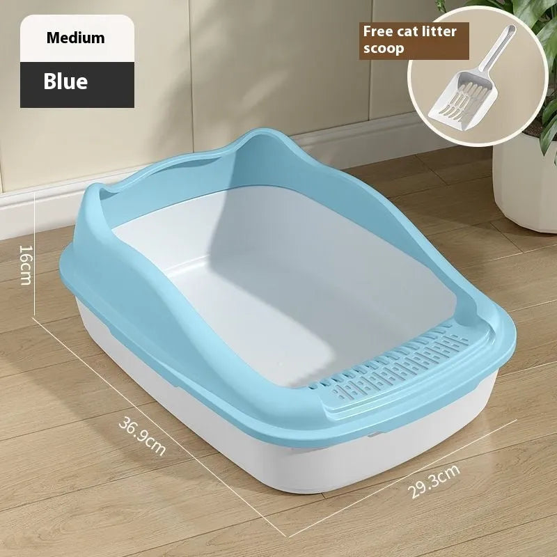 Oversized semi-enclosed cat litter box in cream white, PP material, anti-splash design, extra large size