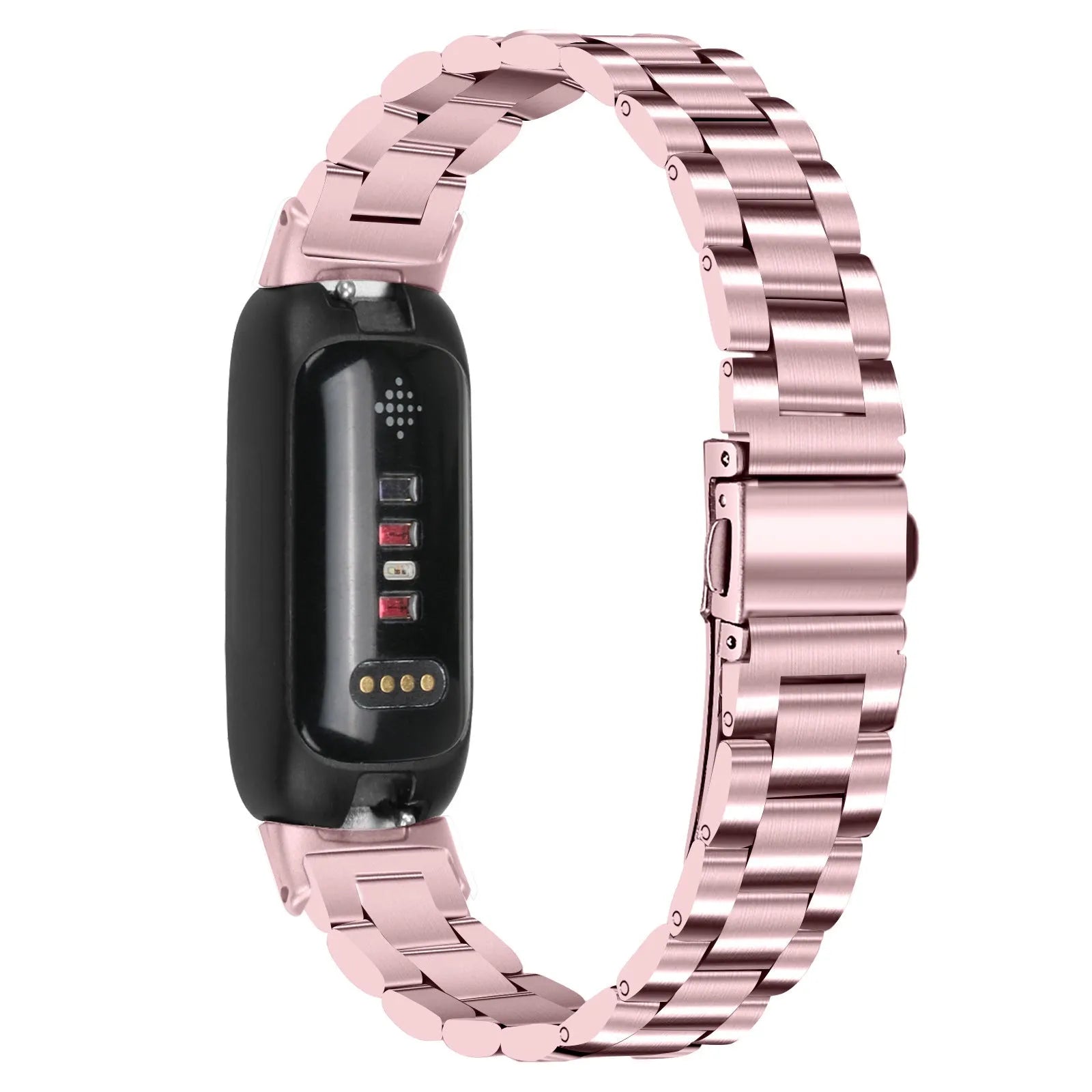 Stainless steel three-bead watch strap for Fitbit Inspire 3 in silver colour.
