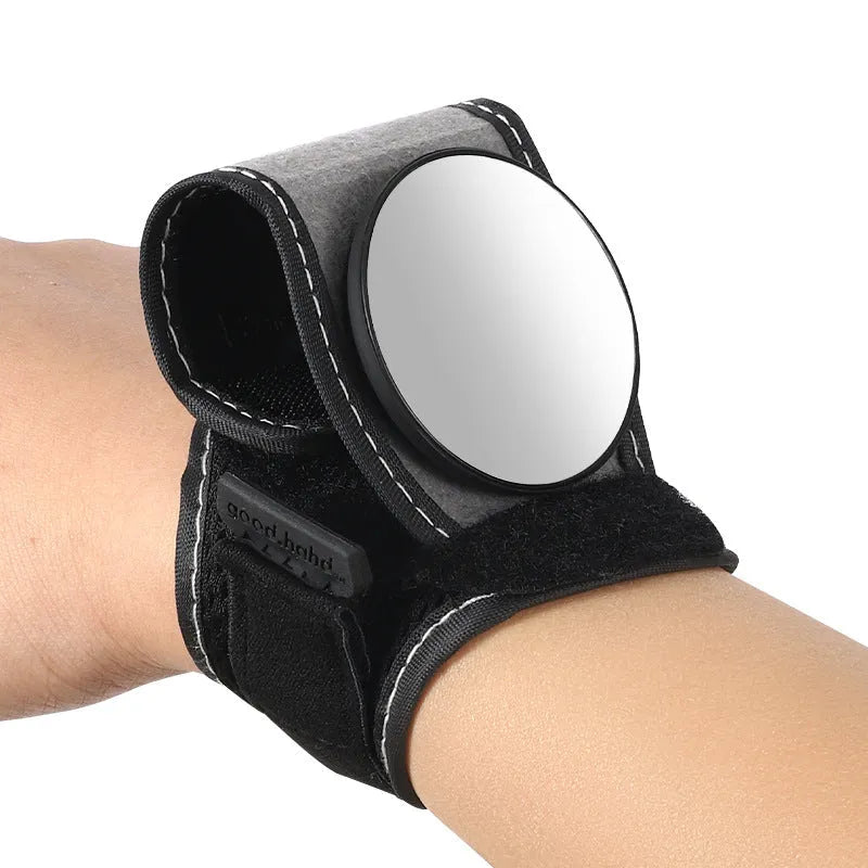 Black nylon bicycle wrist rear-view mirror with adjustable strap for cycling safety