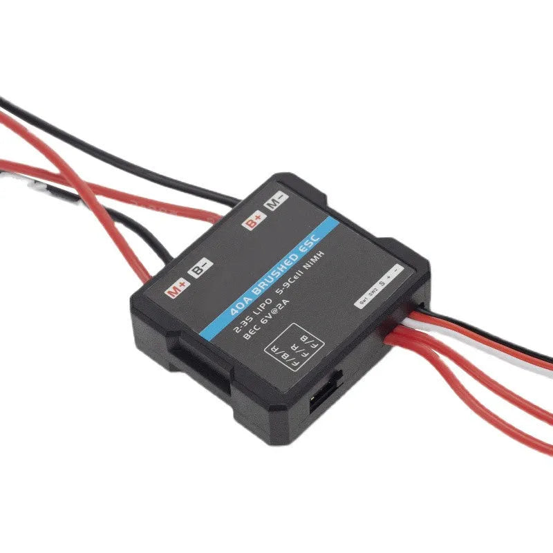 Small brushed electric speed controller for RC vehicles with 40A current rating and climbing mode