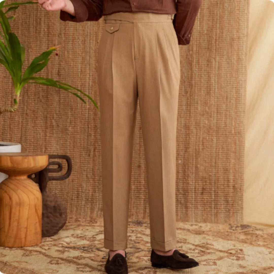 Men's slim fit straight leg business trousers in wrinkle-resistant polyester fabric