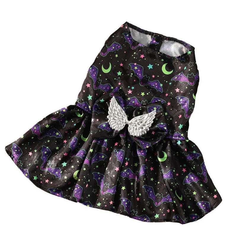 Halloween dog costume with angel wings in bright pumpkin or bright bat colours