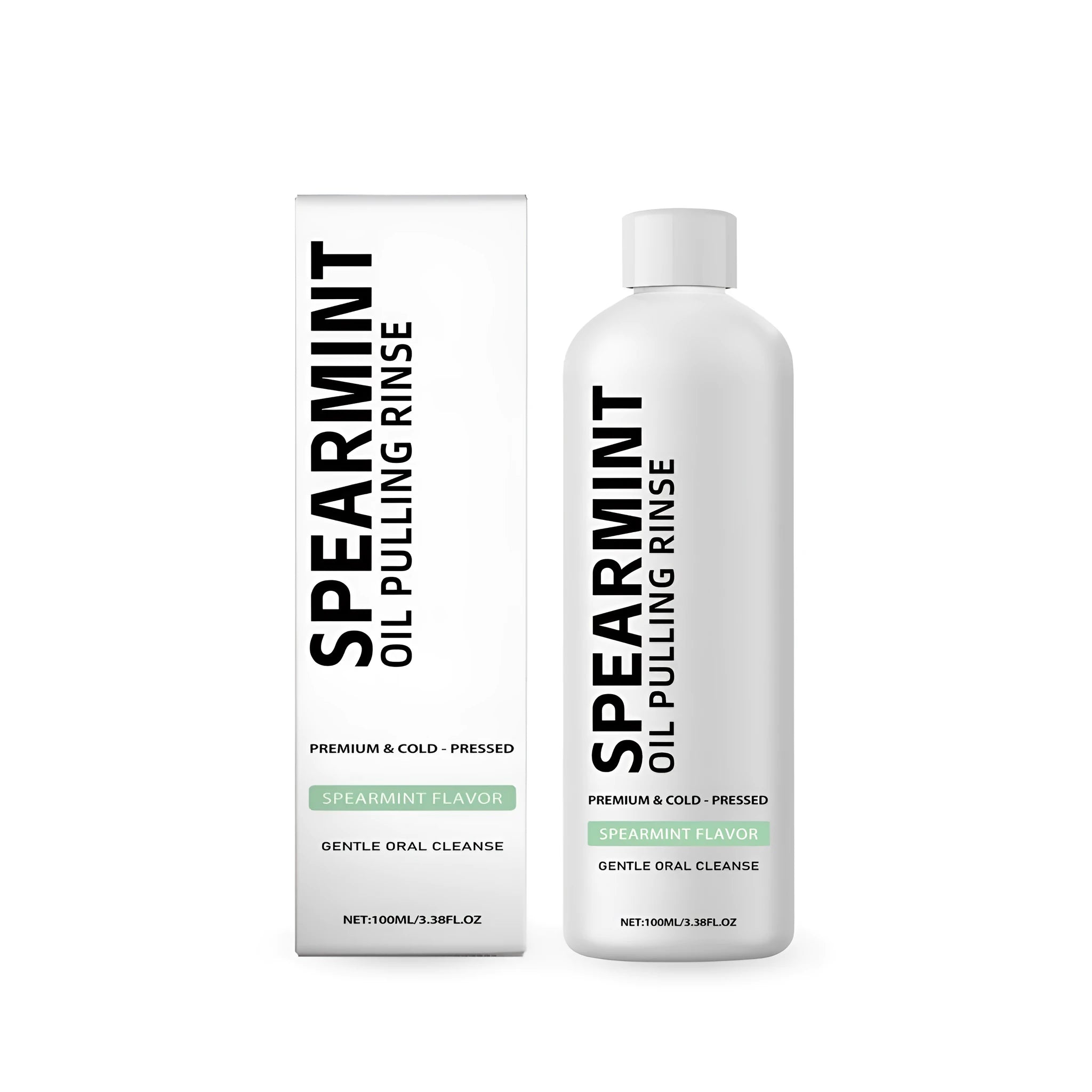 100ml bottle of spearmint oil pulling mouthwash rinse with herbal formula