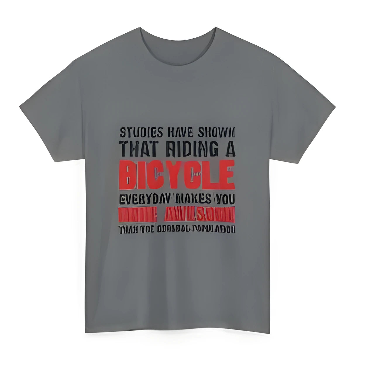 Grey women's short sleeve cotton t-shirt with a printing pattern, laid flat.