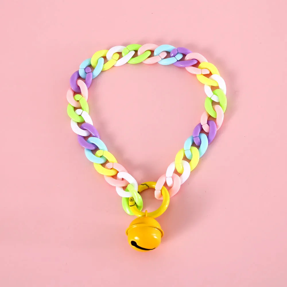 Macaron candy colour plastic chain pet collar for cats, dogs and rabbits with adjustable sizing