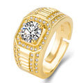 Men's adjustable copper ring with a large square diamond in gold or platinum finish