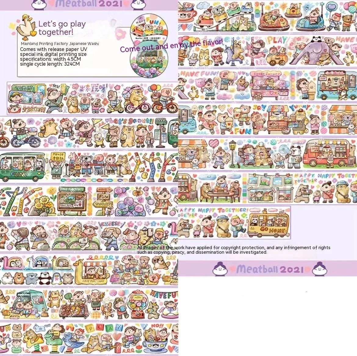Sheet of cute cartoon character stickers for haemorrhoid tape packaging, printed on Japanese paper.